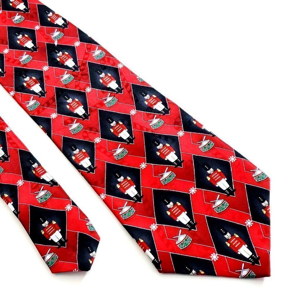 Yule Tie Greetings‎ Hallmark Nutcracker Jacquard Print Red Black Wide Silk Tie
